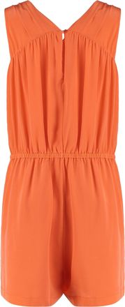 Equipment Womens Silk Pleated V-Neck Dress Orange