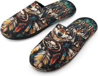 Generic Wolf And Dreamcatcher1 Mens Cozy Memory Foam Slippers Warm Cotton House Shoes Comfy Slipper for Indoor Outdoor
