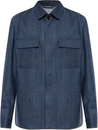 Etro Wollen jas met zakken - Heren - Zomerjassen - Blauw - L - Wol - Jassen