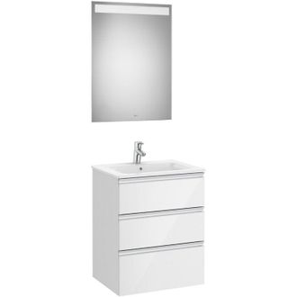 Roca Roca - Conjunto De Mueble 3 Cajones, Lavabo Y Espejo Con Led The Gap Color: Blanco Brillo - Medidas: 605 Mm