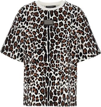 Dolce & Gabbana Multicolor Animal print logo plaque T-shirt