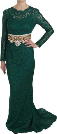 Dolce & Gabbana Smaragd Elegance Lange Mouw Groene Jurk - Dames - Avondkleed - Groen - M - Katoen - Kleedjes