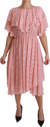 Dolce & Gabbana Silk Pink Polka Dots Pleated A-line Midi Womens Dress