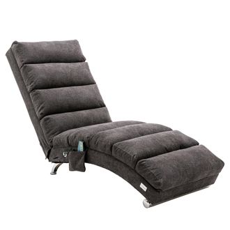 STILVORA Chaise Longue De Masaje Fija Con Respaldo 140&deg;, Vibraci&oacute;n Suave Y Bolsillo Lateral, Estructura De Madera, En Lino Gris Oscuro