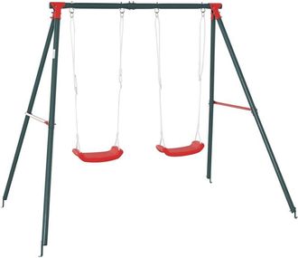 OUTSUNNY Columpio Doble Para Ni&ntilde;os +3 A&ntilde;os Con Cuerdas Ajustables Carga 40kg Exterior