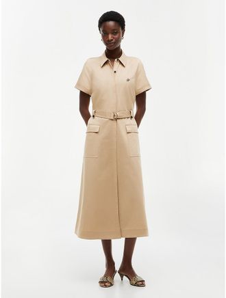 Tommy Hilfiger Womens Belted Utility Midi Shirtdress - Beige - 10