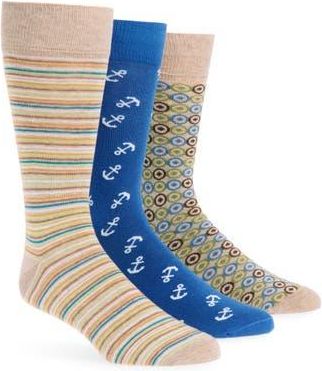 Lorenzo Uomo Assorted 3-Pack Crew Socks in Taupe at Nordstrom Rack