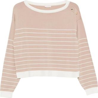 Liu Jo Gestreept Truitje - Dames - Ronde hals truien - Beige - L - Truien & Vesten