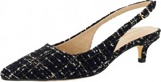 Cushionaire Womens Buzz Kitten Heel Sling Back Tweed Dress Shoe In Black