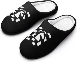 Generic Black And White Horse Racing Flag Funny Mens Cotton Slippers Soft Non-Slip Rubber Sole House Slipper Indoor Outdoor