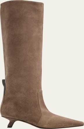 Brunello Cucinelli Suede Comma Heel Knee Boots