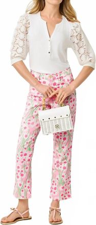 Lilly Pulitzer Annet High Rise Crop Flare Jeans In Conch Shell Pink Sunny Daisies