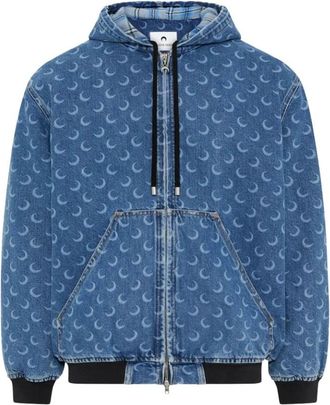 Marine Serre Zip-throughs, male, Blue, Size: S Moon Faded Fleece Zipped Hoodie
