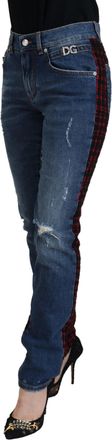 Dolce & Gabbana Womens Blue Checkered Back Skinny Denim Jeans Cotton Clothing