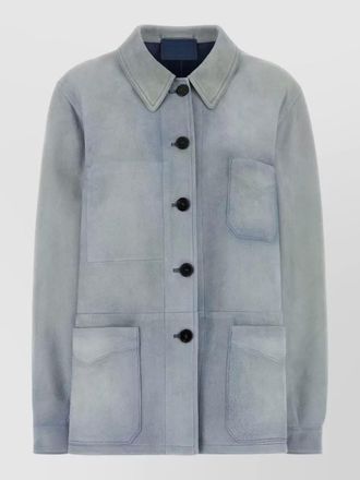 Prada suede jacket long sleeves collar pockets