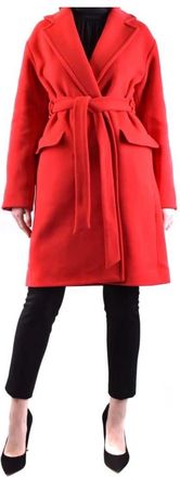 Pinko Wollen Blended Jas met Ceintuur - Dames - Jas met riem - Rood - M - Wol - Jassen