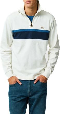 Rodd & Gunn Chesterfield Chest Stripe Quarter Zip Long Sleeve Polo in Bone at Nordstrom, Size Xxx-Large