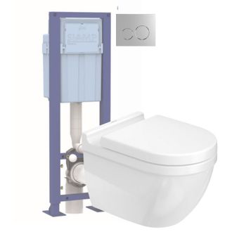 Duravit Pack Inodoro Suspendido Duravit Strack 3 Sin Borde Con Asiento Freno De Ca&iacute;da + Estructura Soporte Siamp + Mando Cromado