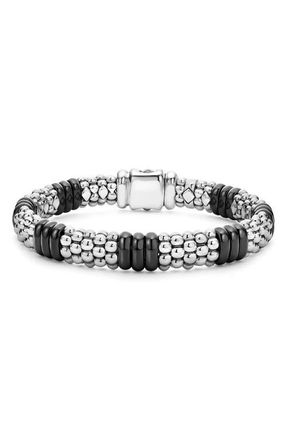 Lagos Black Caviar Ceramic Rope Bracelet in Black/Silver at Nordstrom, Size 6.5