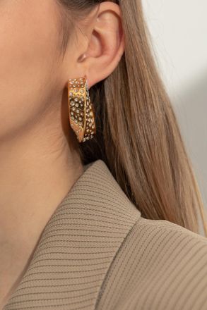 Golden Goose Earrings With Shimmering Crystals, Womens, Gold