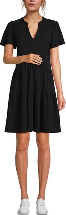 Lands End Cotton Jersey Tiered Mini Dress in Black at Nordstrom, Size X-Small