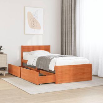 vidaXL Cama Sin Colch&oacute;n Madera Maciza De Pino Marr&oacute;n Cera 100x200 Cm Vidaxl