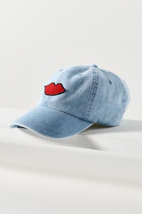 Clare Vivier Lips Denim Baseball Cap