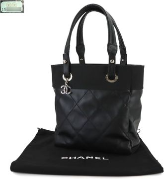 Chanel Black Nylon Pvc Handbag Tote Bag (Pre-Owned)