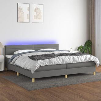 vidaXL Vidaxl - Cama Box Spring Con Colch&oacute;n Y Led Tela Gris Oscuro 200x200 Cm