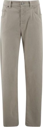 Brunello Cucinelli Brunello Cucinelli, Straight Trousers, female, Beige, Size: S High-Waisted Beige Cotton Jeans