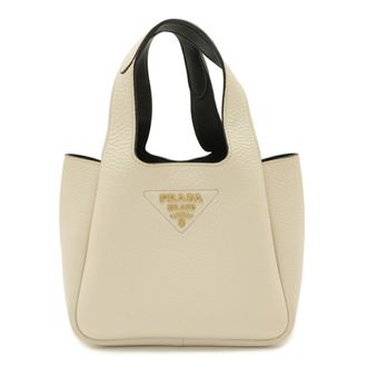 Prada White Leather Handbag Tote Bag (Pre-Owned)