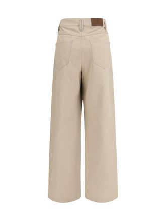 Brunello Cucinelli Womens Cotton Loose Wrap Pants With Monili Sandshell Trousers