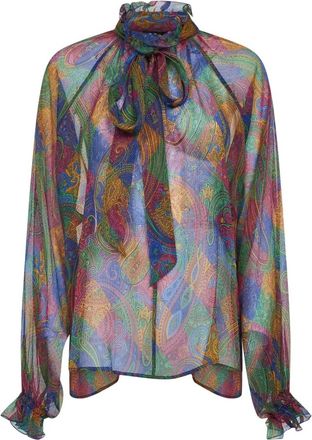 Etro Ruffled Silk Blouse with Scarf - female - Etro - Blouses - Multicolor - M - Blouses & Shirts