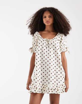 Neon Rose Vestito grembiule beige a pois-Neutro