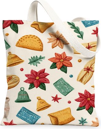 Generic Vintage Floral Canvas Tote Bags, Flower Pattern Reusable Grocery Bags, Lightweight Washable Shoulder Strap for Outdoor Trav, Cream, 13x15 Inch