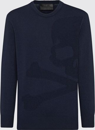 Philipp Plein Maglia girocollo in lana e cotone con stampa Skull per un look rock
