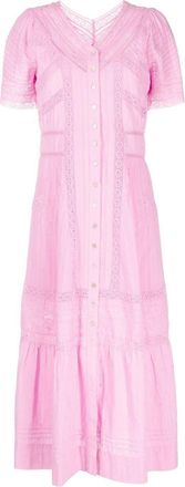 LoveShackFancy embroidery-detail ruffled midi dress - women - Cotton - 6 - Pink