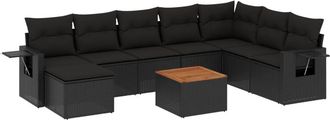 vidaXL Vidaxl - Set De Sof&aacute;s De Jard&iacute;n 8 Piezas Y Cojines Rat&aacute;n Sint&eacute;tico Negro