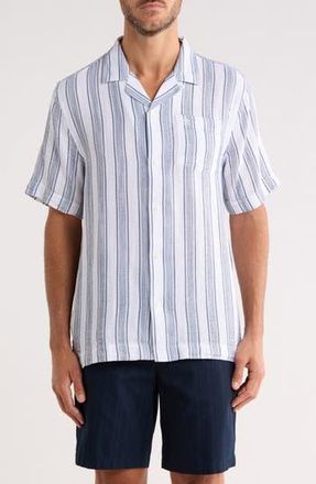 Original Penguin Textured Cotton Blend Camp Shirt in Bright White Stripe at Nordstrom Rack, Size Xx-Large