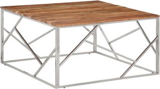 vidaXL Mesa De Centro Acero Inoxidable Y Madera Maciza Acacia Plateado Vidaxl