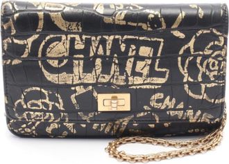 Chanel Pre-Fall 2019 Crocodile Embossed Calfskin Black and Gold Graffiti Bag with Gold Chain