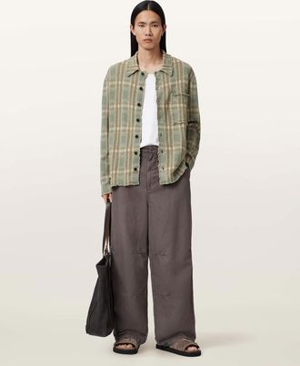 AllSaints Cotton Solmar Knitted Check Cardigan, Size: XXL