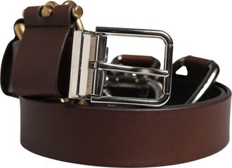 Dolce & Gabbana Men Brown Classic Leather Metal Buckle Mens Belt (Pre-Owned)