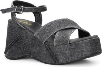 Love Rio Jenna Denim Platform Wedge Sandal in Denim Black at Nordstrom Rack, Size 8