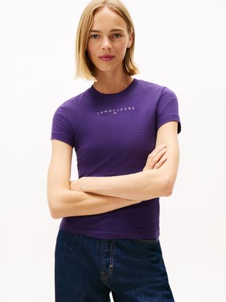 Tommy Jeans Kurzarmshirt TOMMY JEANS TJW SLIM BLING LINEAR TEE EXT, Damen, Gr. XXL (44), nocturnal lila, Single Jersey, Obermaterial: 100% Baumwolle, unifarben, s
