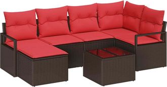 vidaXL Juego De Sof&aacute; 7 Uds. Marr&oacute;n Y Rojo Rat&aacute;n Sint&eacute;tico Vidaxl