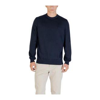 HUGO BOSS Hugo, Round-neck Knitwear, male, Blue, Size: 3XL Round Neck Long Sleeve Knitwear
