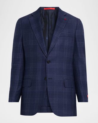 Isaia Mens Tonal Plaid Single-Breasted Sport Coat