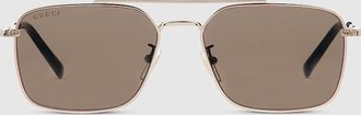 Gucci Specialized Fit Rectangular Sunglasses, Gold