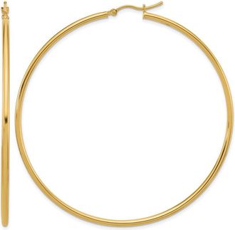 Diamond2Deal 10k Yellow Gold 2x65mm Lightweight Tube Hoop Earrings